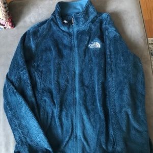 Blue fuzzy North Face jacket